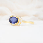Timeless Oval Cut Bezel Frame Halo Tanzanite Engagement Ring - Additional view