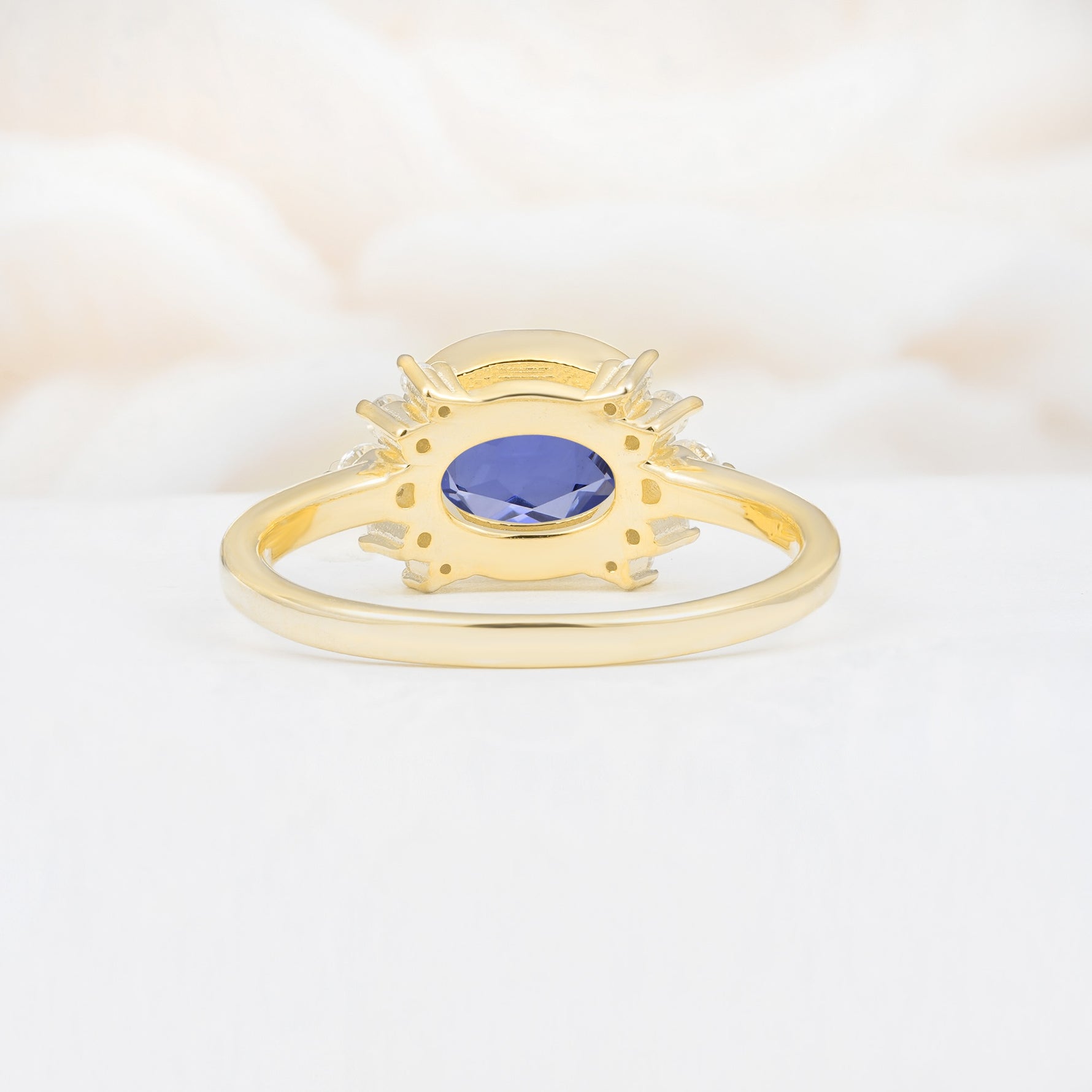 Timeless Oval Cut Bezel Frame Halo Tanzanite Engagement Ring - Additional view