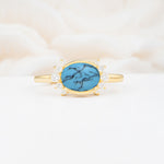 Timeless Oval Cut Bezel Frame Halo Turquoise Engagement Ring - Additional view
