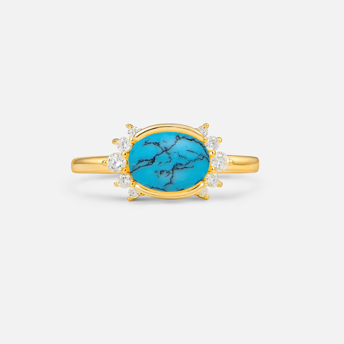 Timeless Oval Cut Bezel Frame Halo Turquoise Engagement Ring