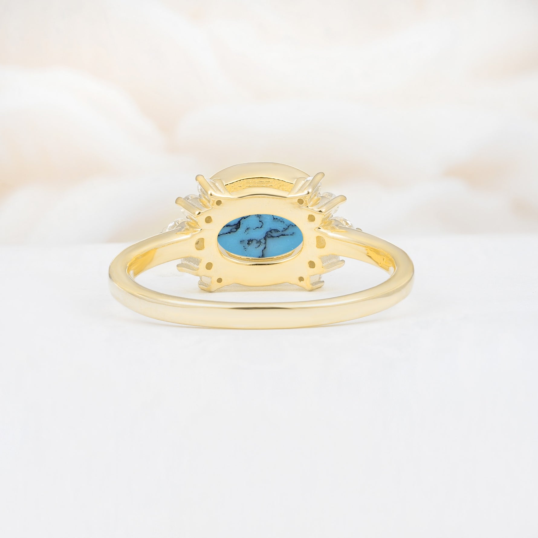 Timeless Oval Cut Bezel Frame Halo Turquoise Engagement Ring - Additional view