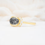 Timeless Oval Cut Bezel Frame Halo Black Rutilated Quartz Engagement Ring - Additional view