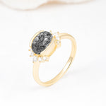 Timeless Oval Cut Bezel Frame Halo Black Rutilated Quartz Engagement Ring - Additional view