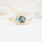 Timeless Oval Cut Bezel Frame Halo Moss Agate Engagement Ring - Additional view