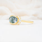 Timeless Oval Cut Bezel Frame Halo Moss Agate Engagement Ring - Additional view