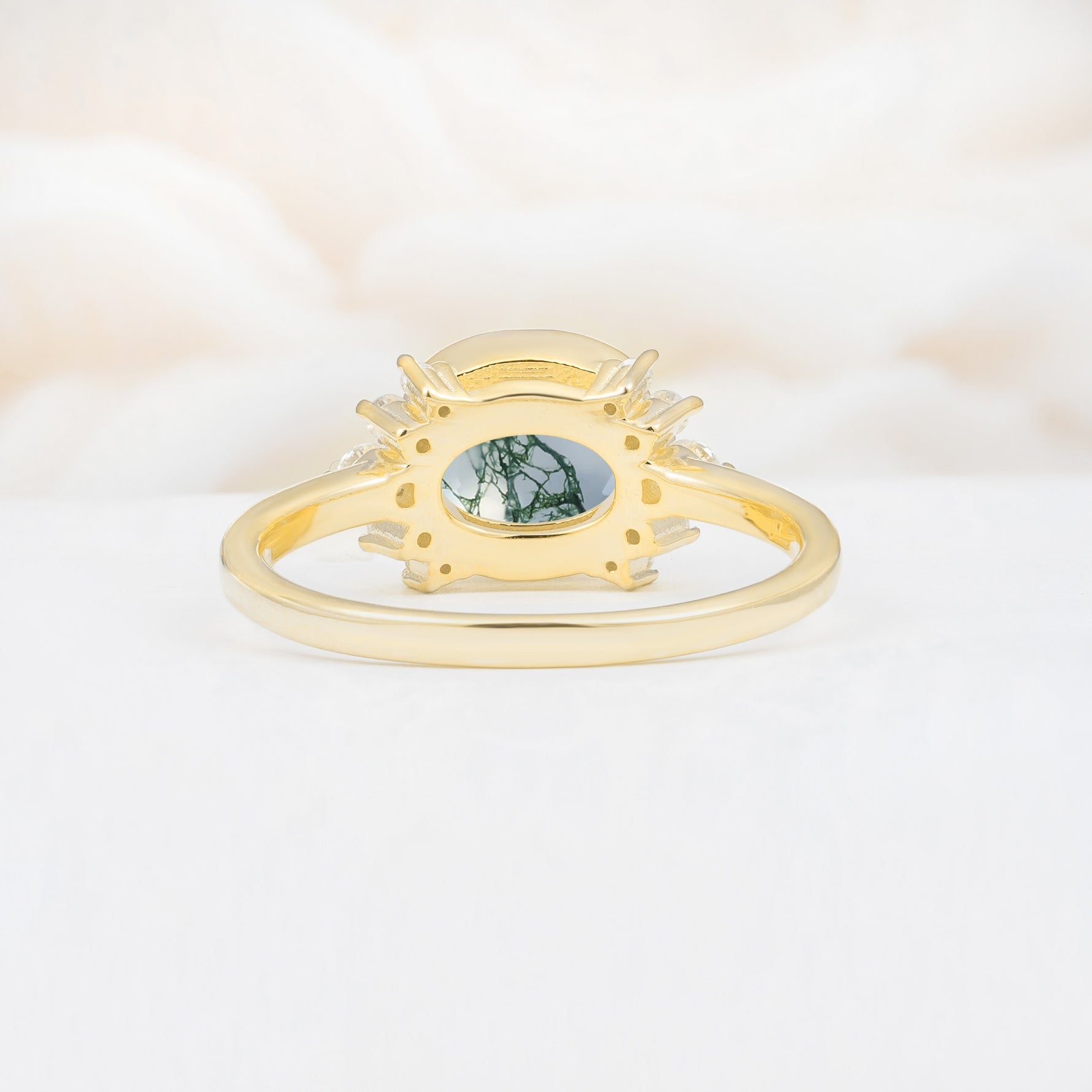 Timeless Oval Cut Bezel Frame Halo Moss Agate Engagement Ring - Additional view