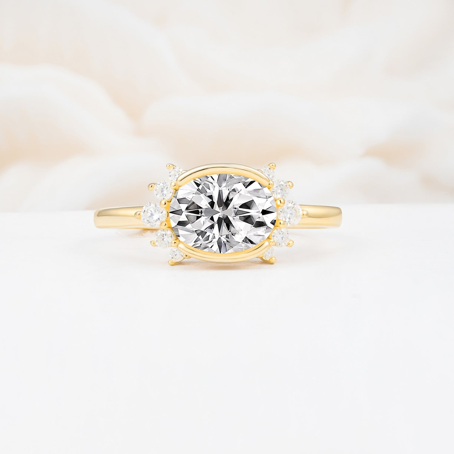 Timeless Oval Cut Bezel Frame Halo Lab Diamond Engagement Ring - Additional view