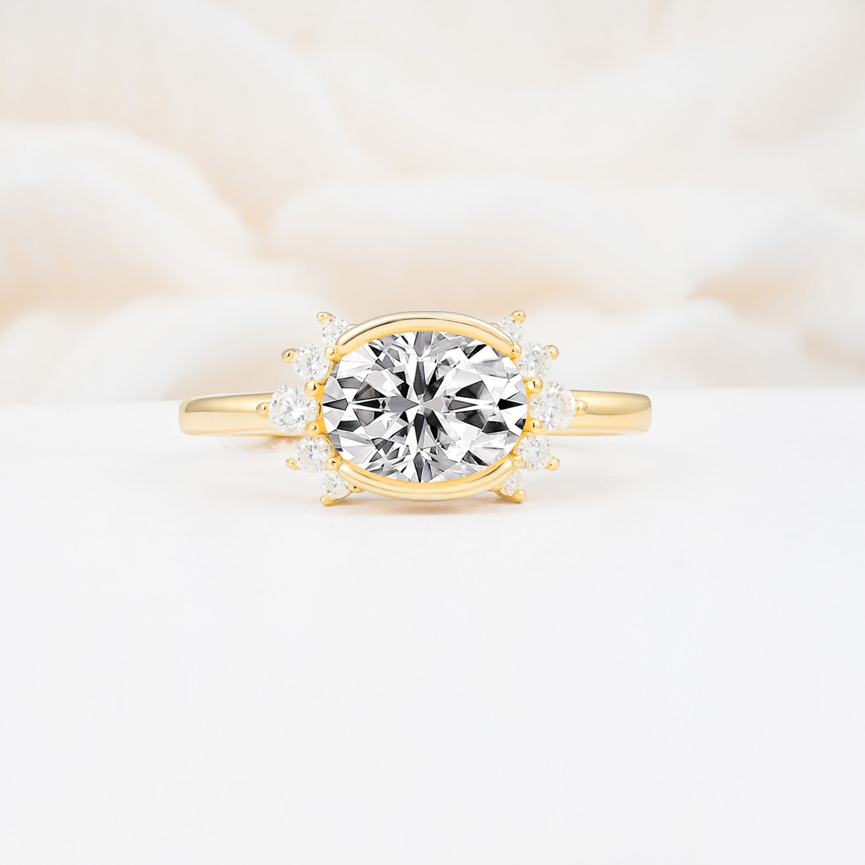 Timeless Oval Cut Bezel Frame Halo Lab Diamond Engagement Ring - Additional view