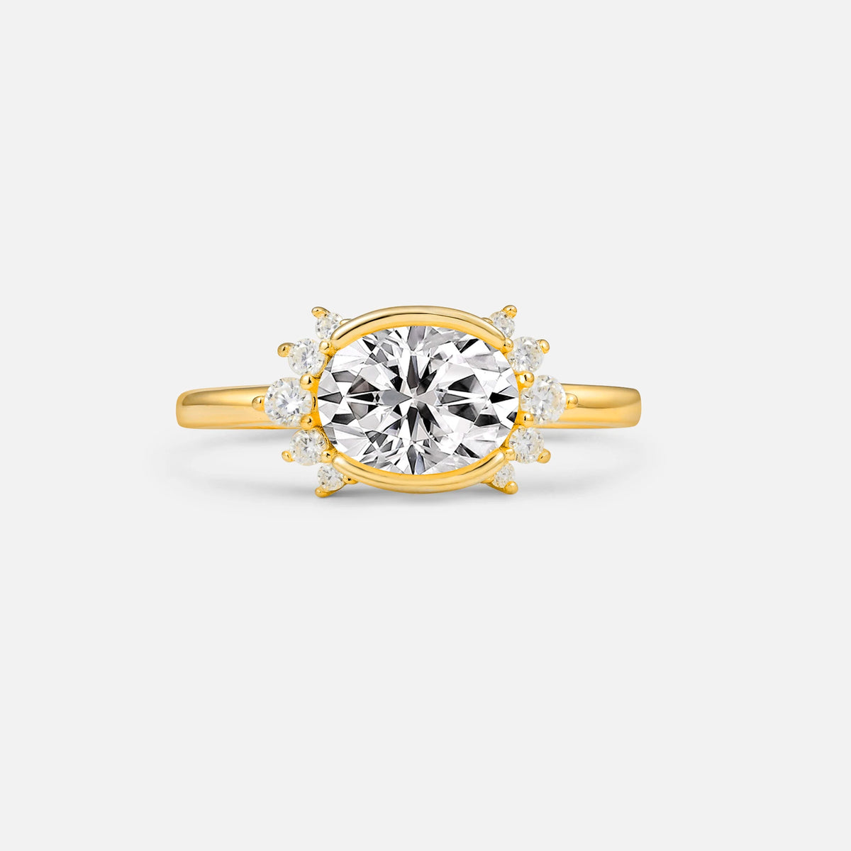 Timeless Oval Cut Bezel Frame Halo Lab Diamond Engagement Ring