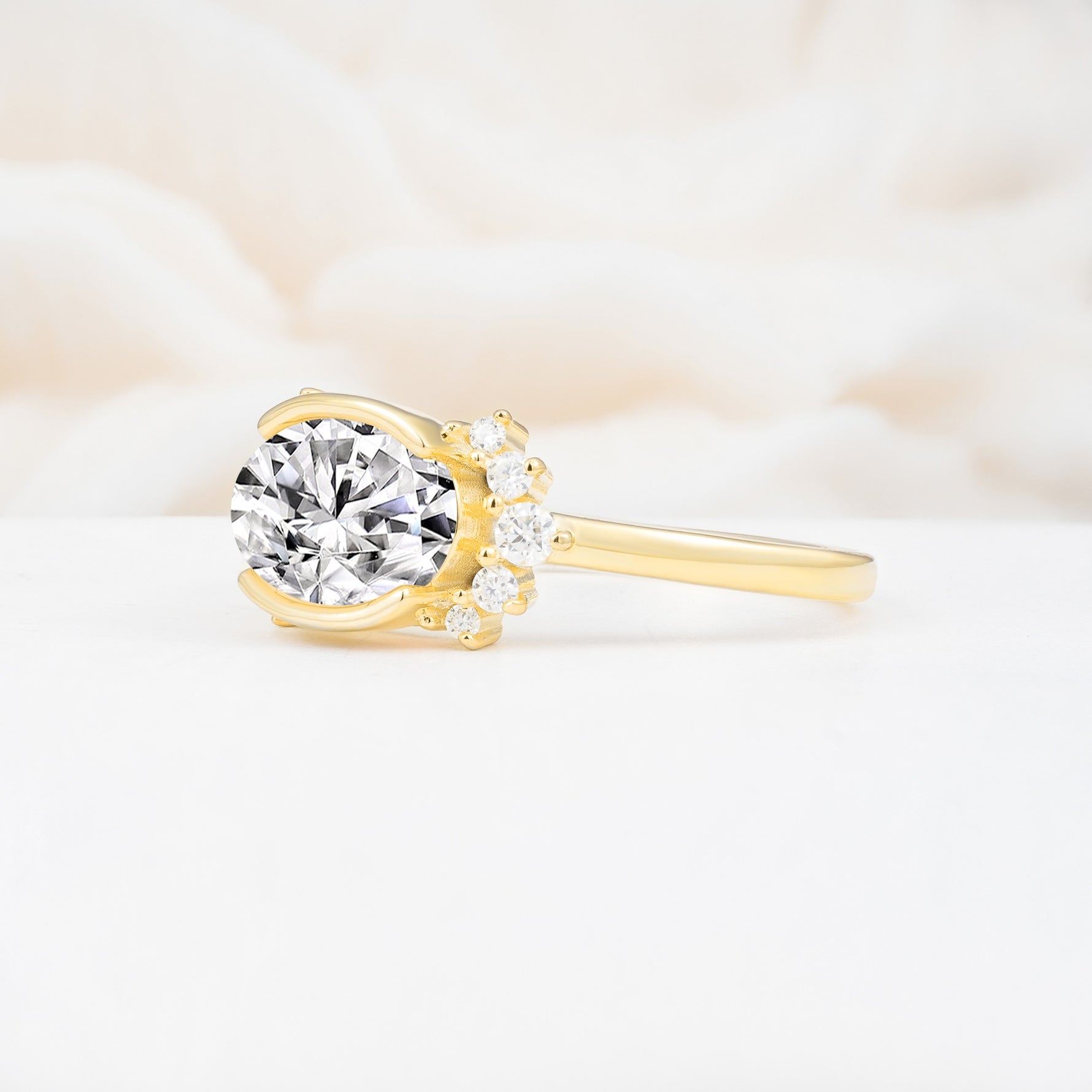 Timeless Oval Cut Bezel Frame Halo Lab Diamond Engagement Ring - Additional view