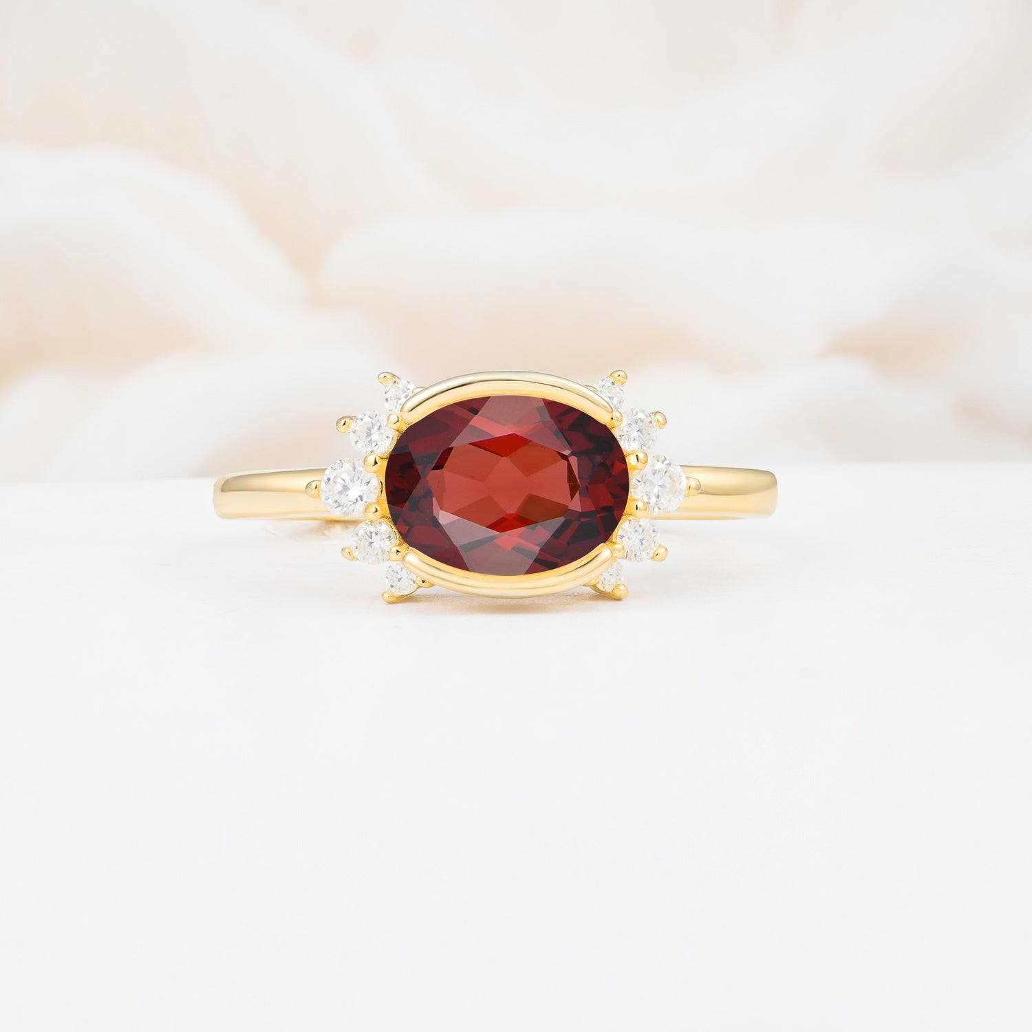 Timeless Oval Cut Bezel Frame Halo Garnet Engagement Ring - Additional view