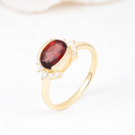 Timeless Oval Cut Bezel Frame Halo Garnet Engagement Ring - Additional view