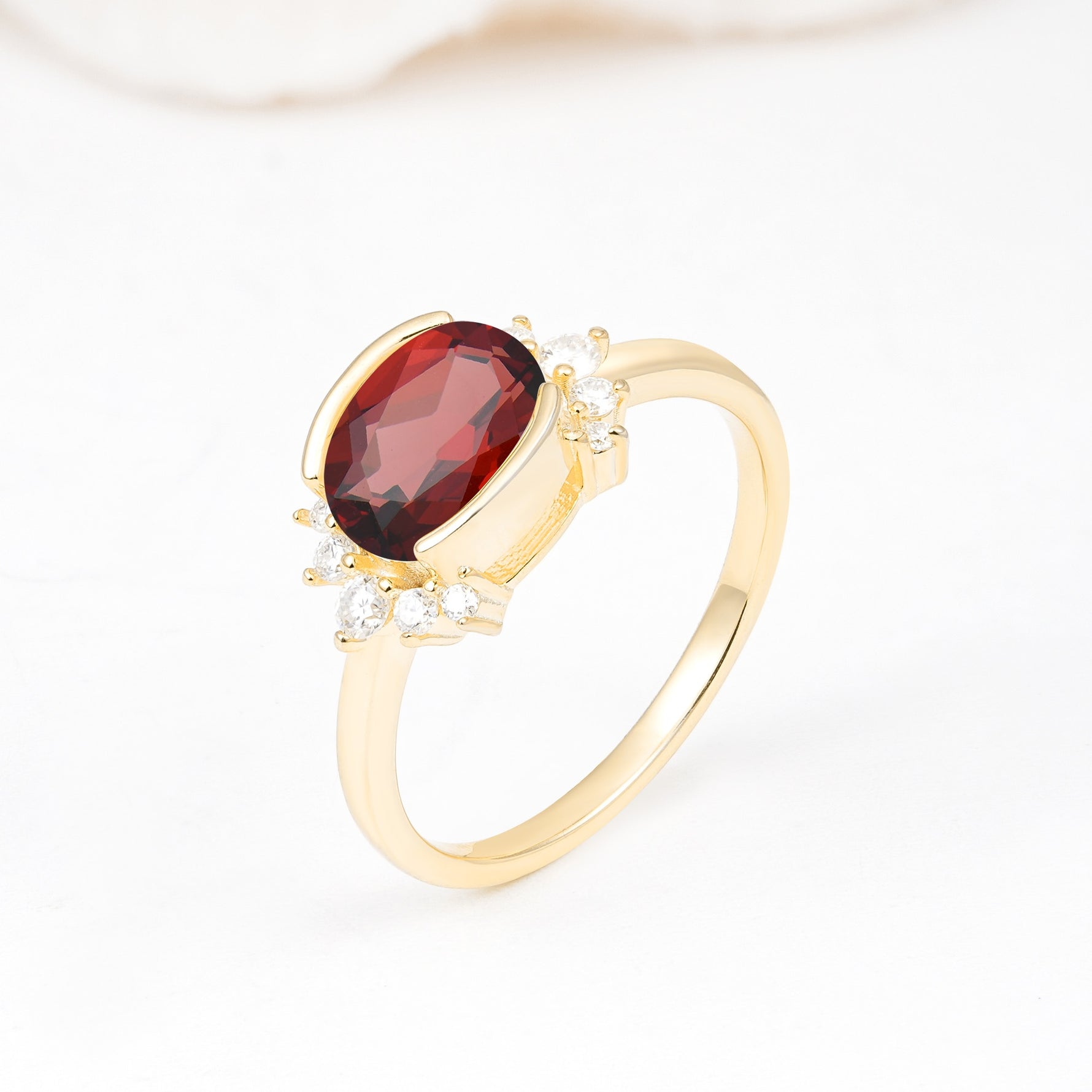 Timeless Oval Cut Bezel Frame Halo Garnet Engagement Ring - Additional view