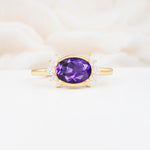 Timeless Oval Cut Bezel Frame Halo Amethyst Engagement Ring - Additional view