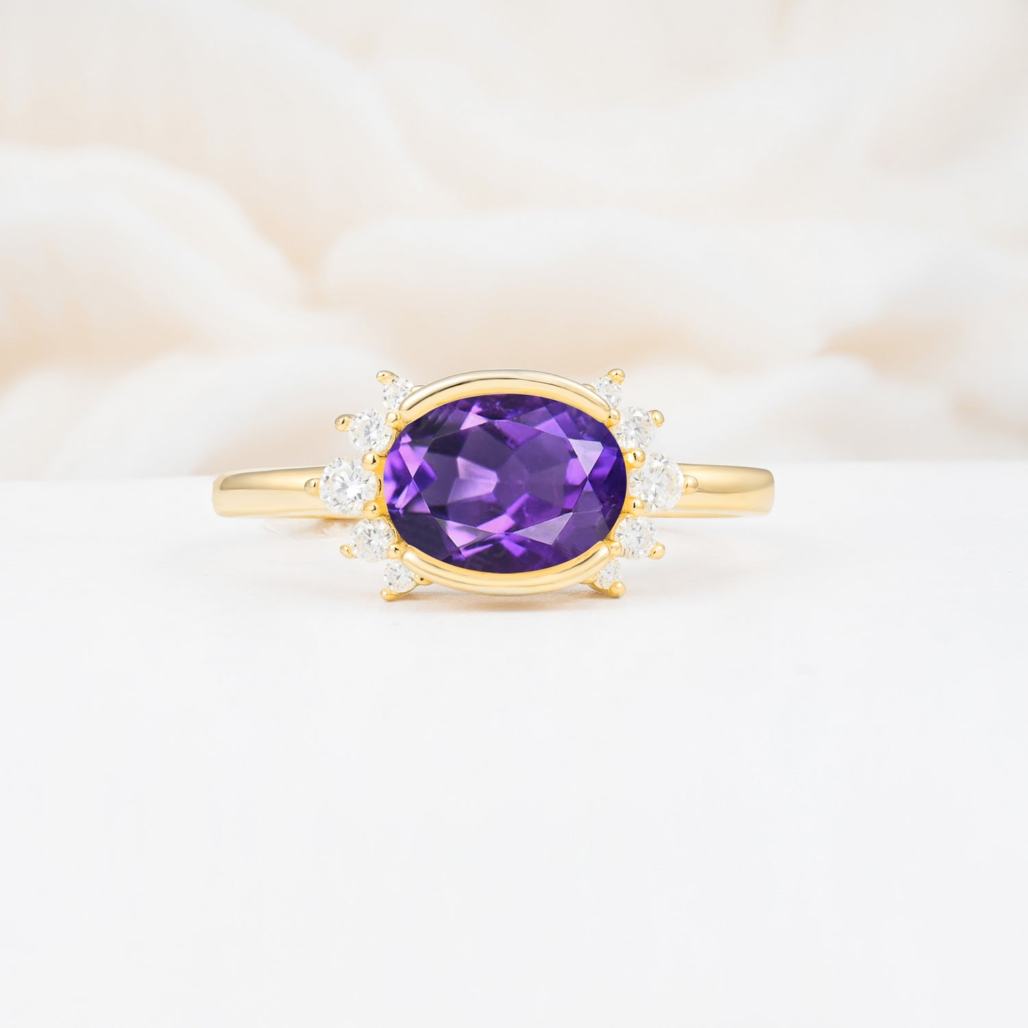 Timeless Oval Cut Bezel Frame Halo Amethyst Engagement Ring - Additional view