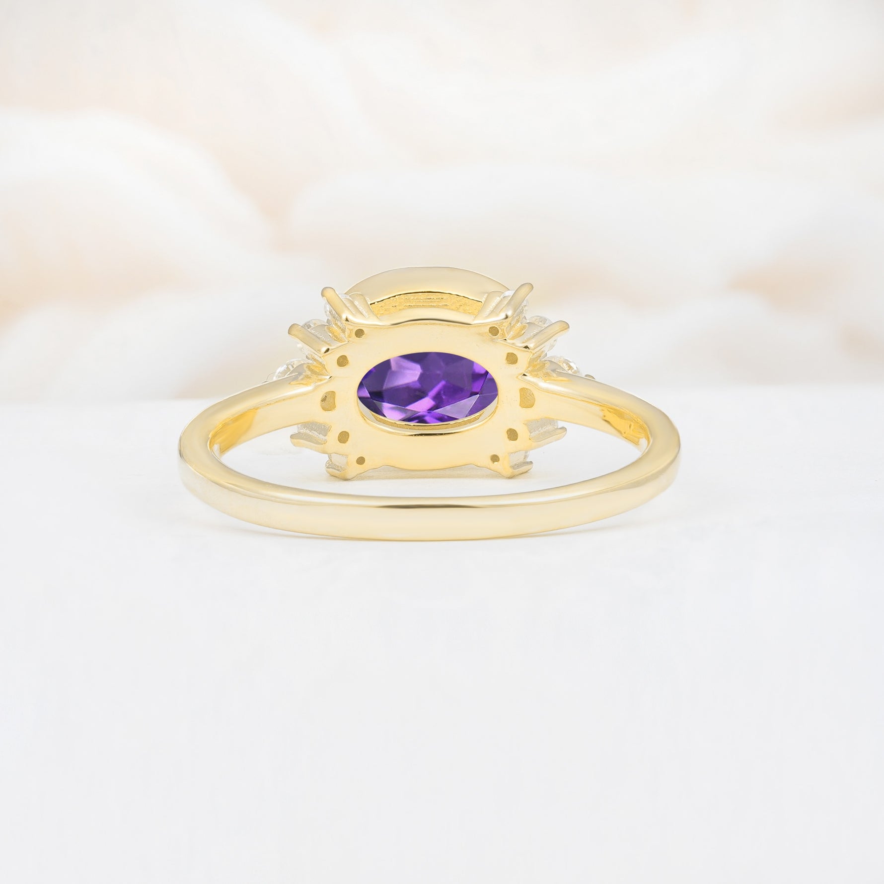 Timeless Oval Cut Bezel Frame Halo Amethyst Engagement Ring - Additional view
