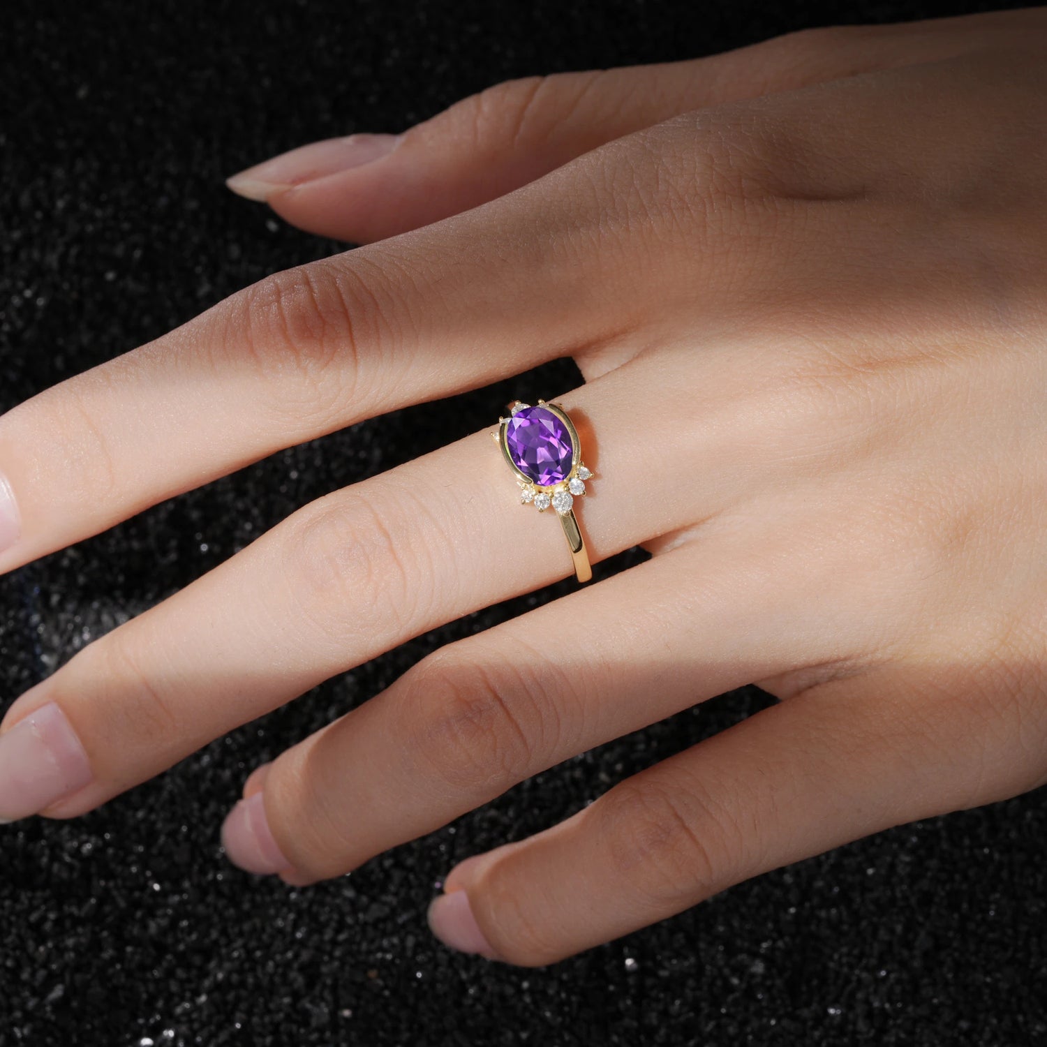 Timeless Oval Cut Bezel Frame Halo Amethyst Engagement Ring