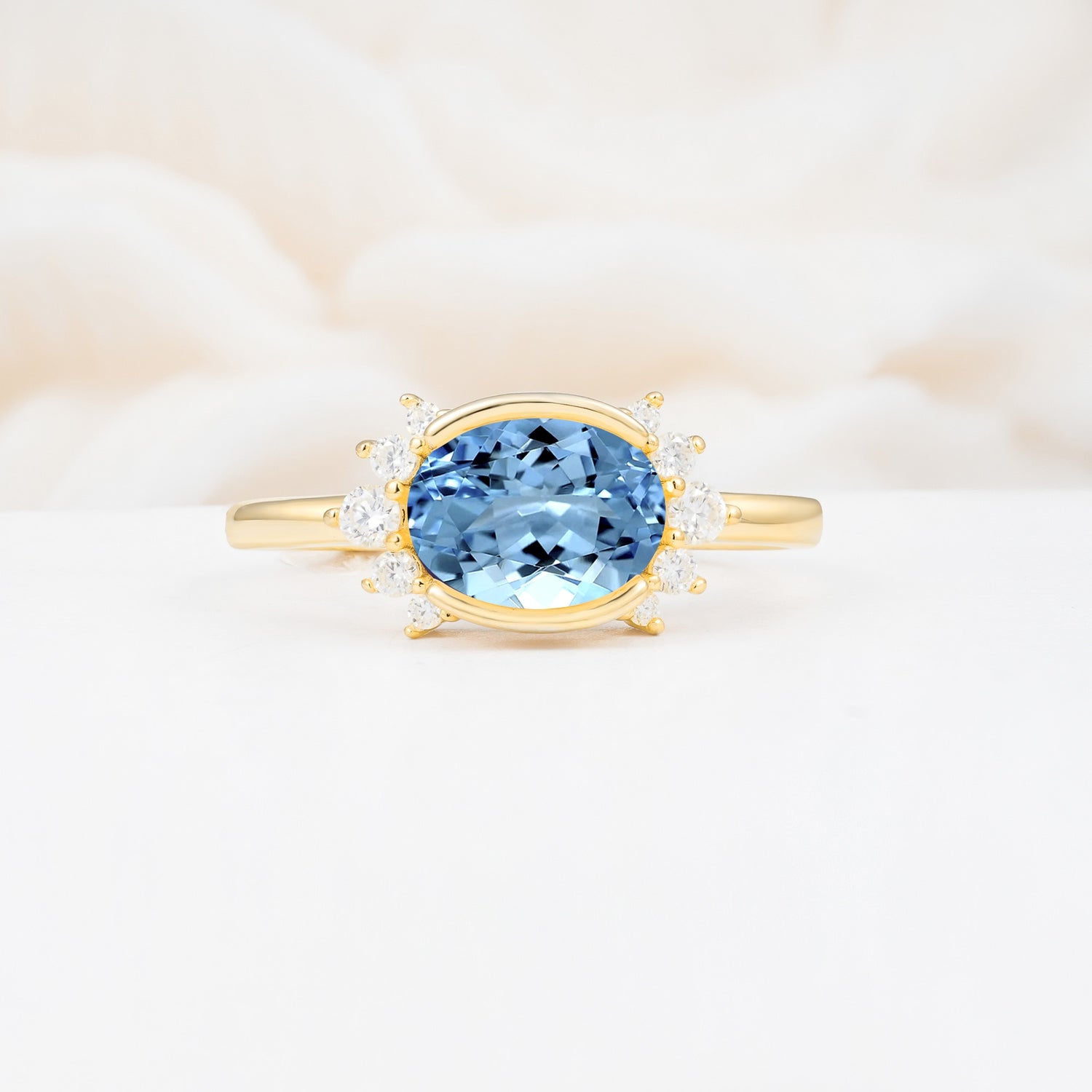 Timeless Oval Cut Bezel Frame Halo Aquamarine Engagement Ring - Additional view