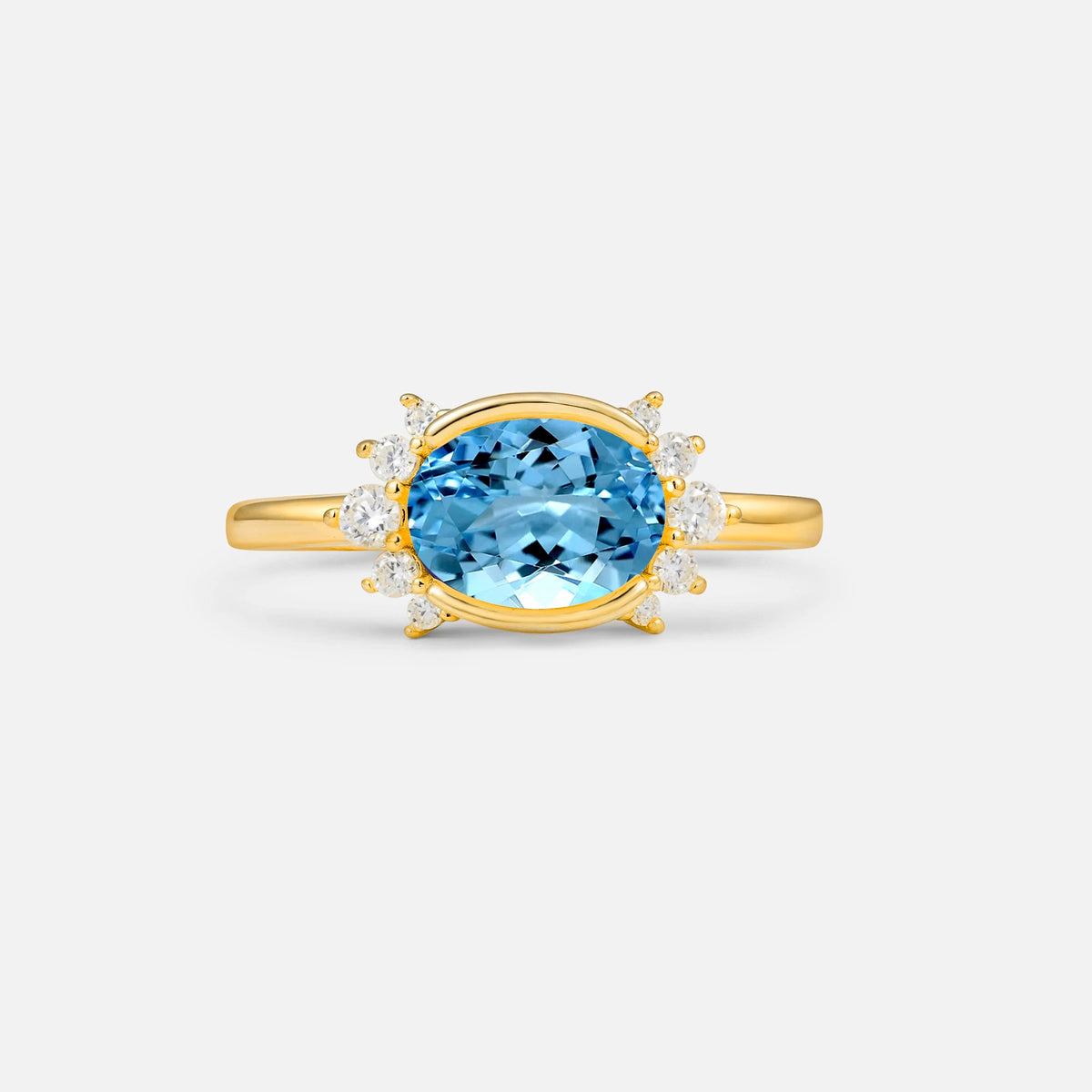 Timeless Oval Cut Bezel Frame Halo Aquamarine Engagement Ring