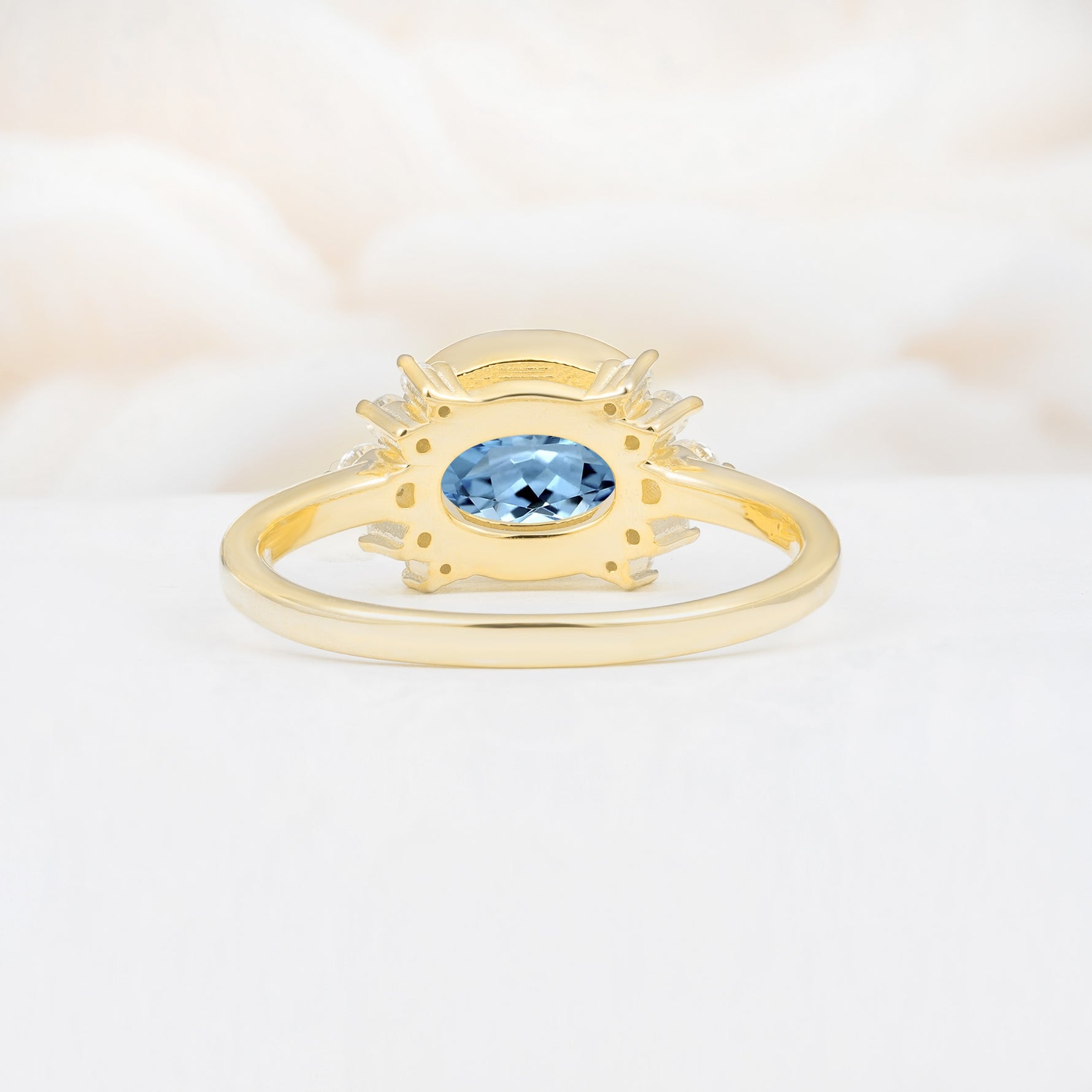 Timeless Oval Cut Bezel Frame Halo Aquamarine Engagement Ring - Additional view