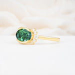 Timeless Oval Cut Bezel Frame Halo Emerald Engagement Ring - Additional view