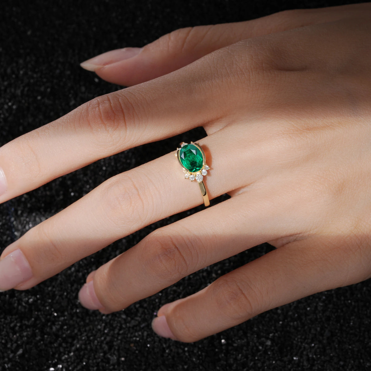 Timeless Oval Cut Bezel Frame Halo Emerald Engagement Ring