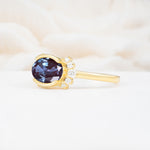 Timeless Oval Cut Bezel Frame Halo Alexandrite Engagement Ring - Additional view