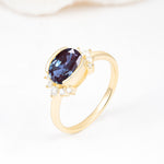 Timeless Oval Cut Bezel Frame Halo Alexandrite Engagement Ring - Additional view