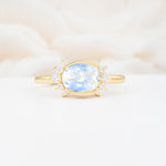 Timeless Oval Cut Bezel Frame Halo Moonstone Engagement Ring - Additional view