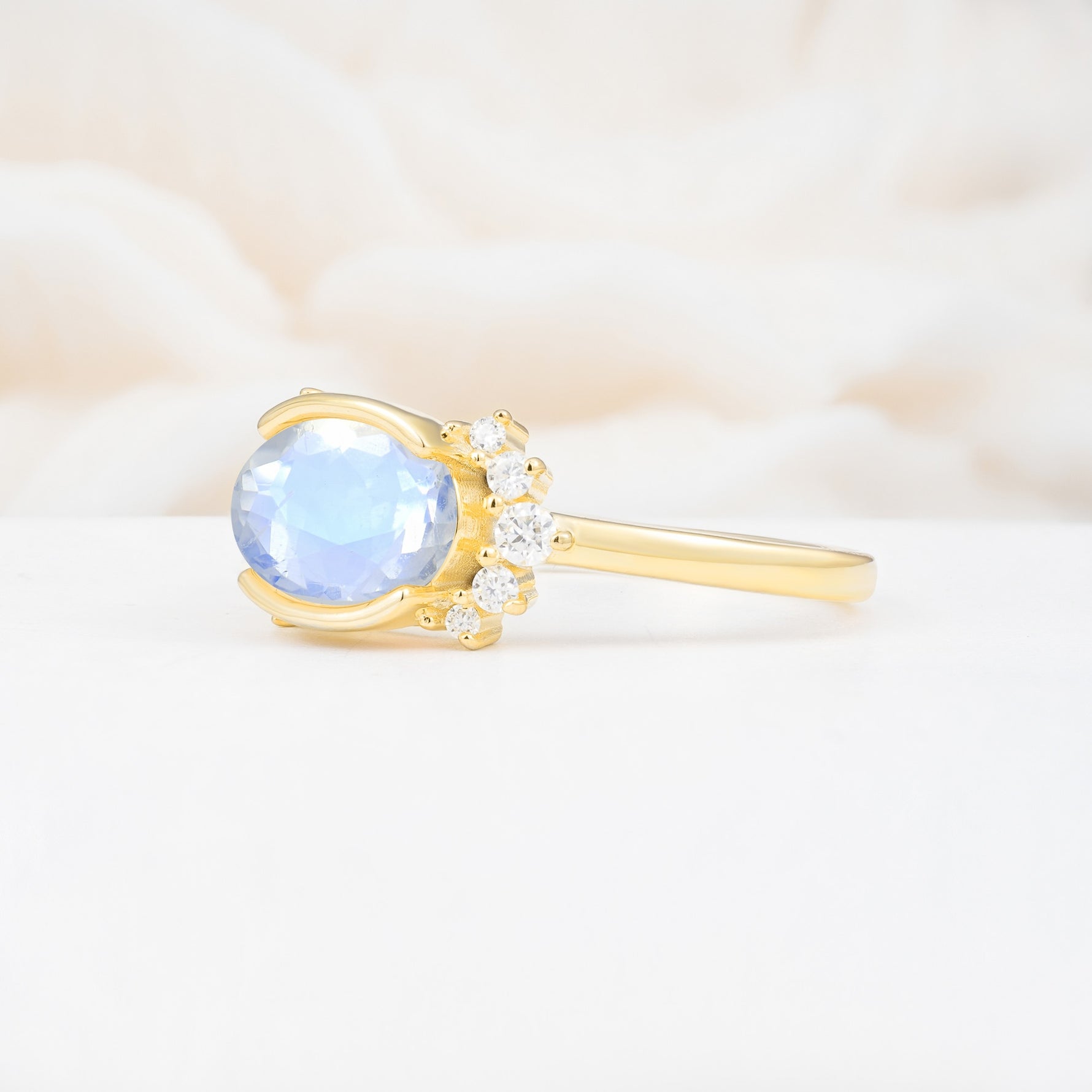 Timeless Oval Cut Bezel Frame Halo Moonstone Engagement Ring - Additional view