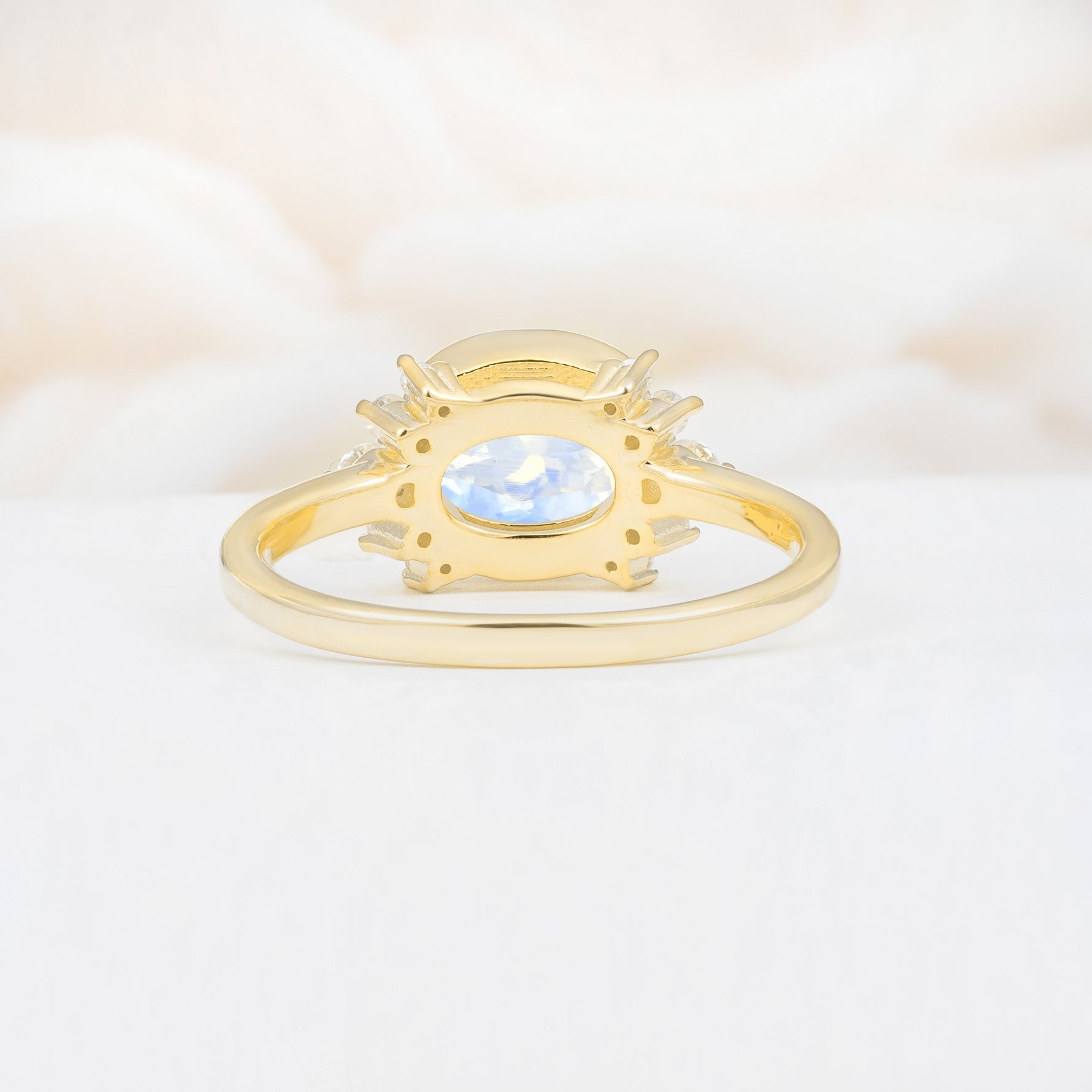 Timeless Oval Cut Bezel Frame Halo Moonstone Engagement Ring - Additional view
