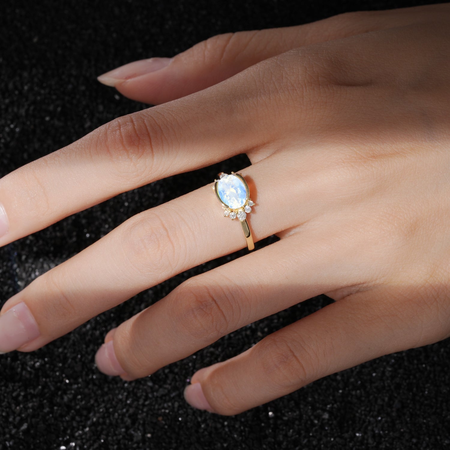 Timeless Oval Cut Bezel Frame Halo Moonstone Engagement Ring - Additional view
