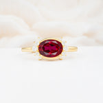 Timeless Oval Cut Bezel Frame Halo Ruby Engagement Ring - Additional view