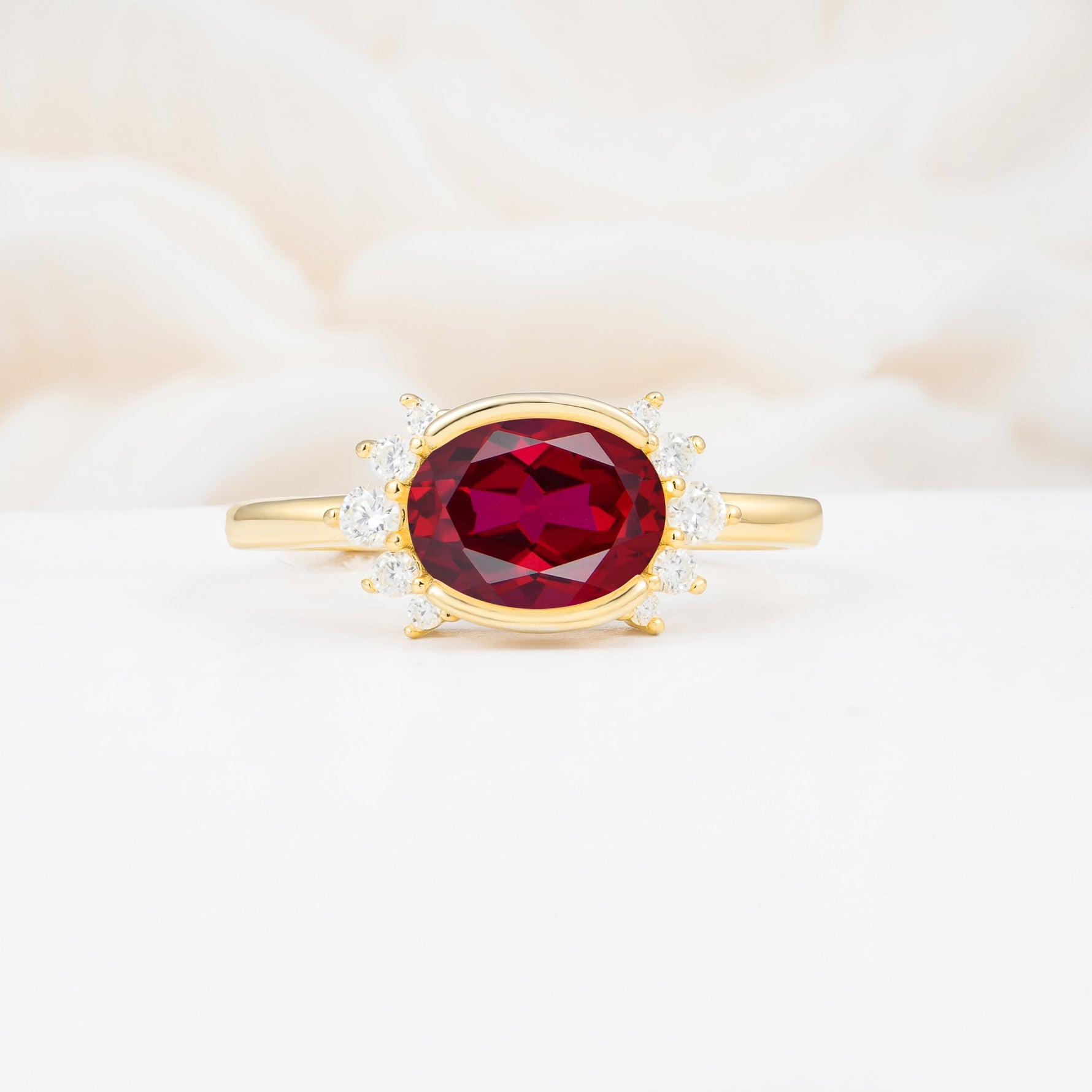 Timeless Oval Cut Bezel Frame Halo Ruby Engagement Ring - Additional view