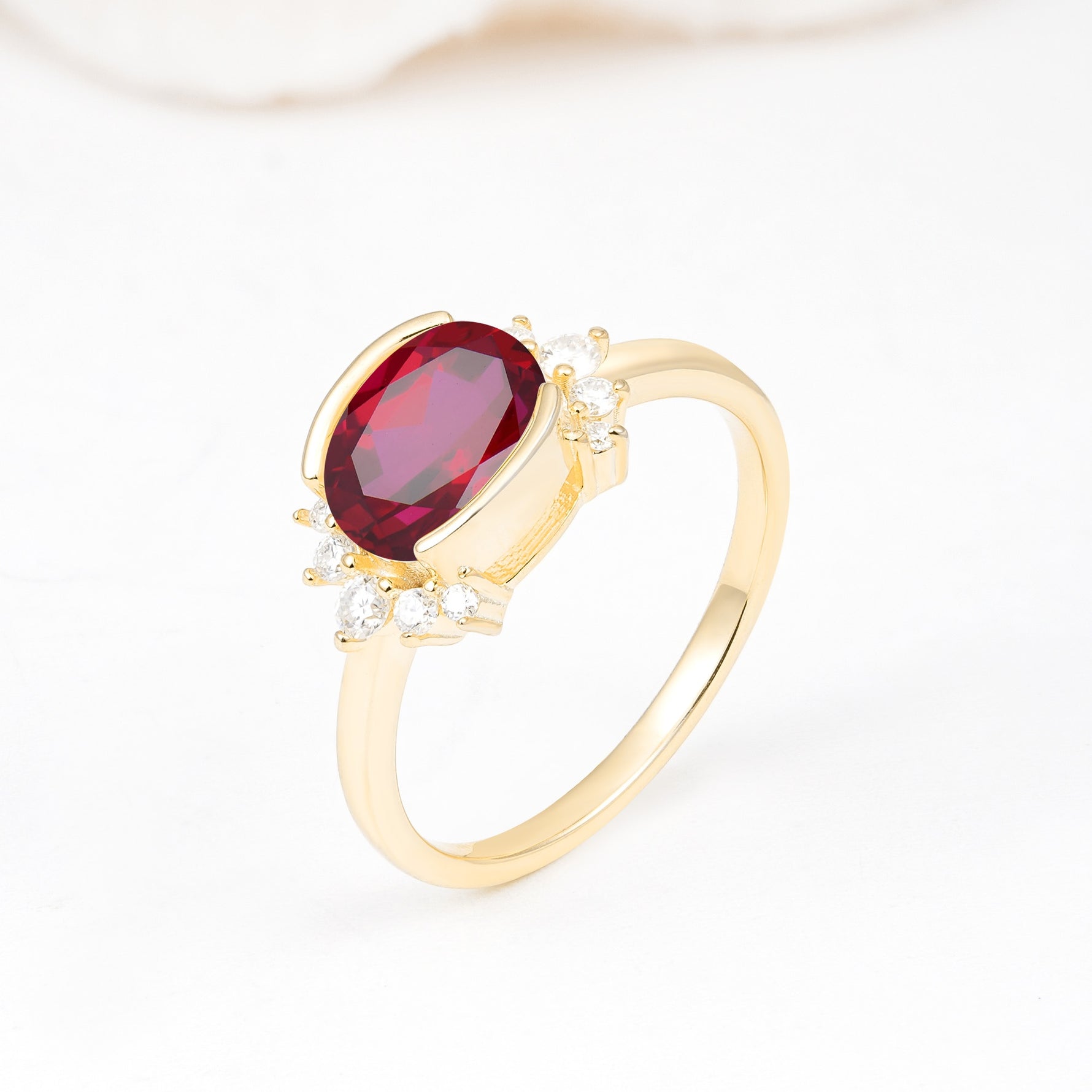 Timeless Oval Cut Bezel Frame Halo Ruby Engagement Ring - Additional view