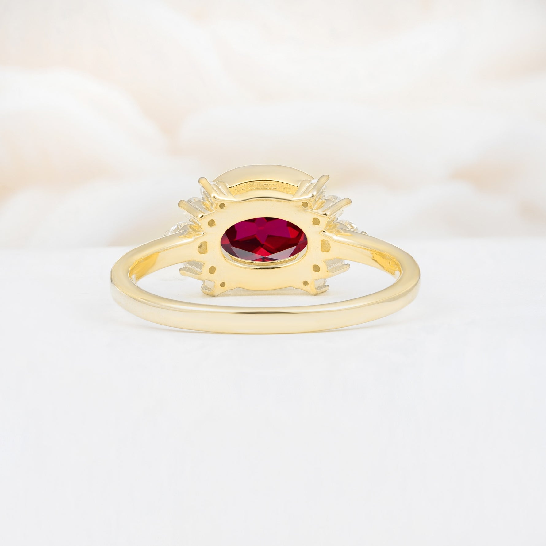 Timeless Oval Cut Bezel Frame Halo Ruby Engagement Ring - Additional view