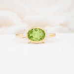 Timeless Oval Cut Bezel Frame Halo Peridot Engagement Ring - Additional view