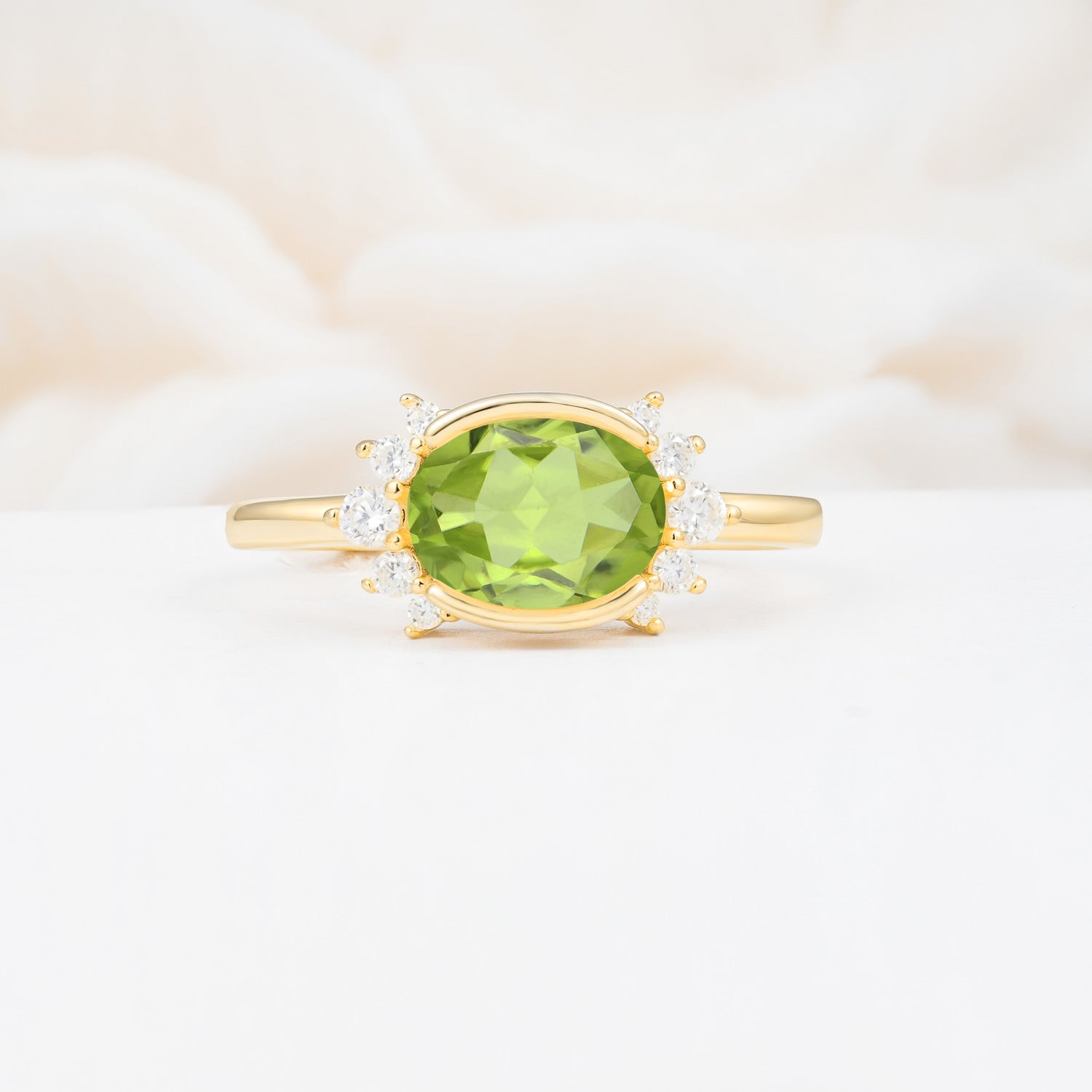 Timeless Oval Cut Bezel Frame Halo Peridot Engagement Ring - Additional view
