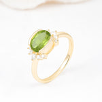 Timeless Oval Cut Bezel Frame Halo Peridot Engagement Ring - Additional view