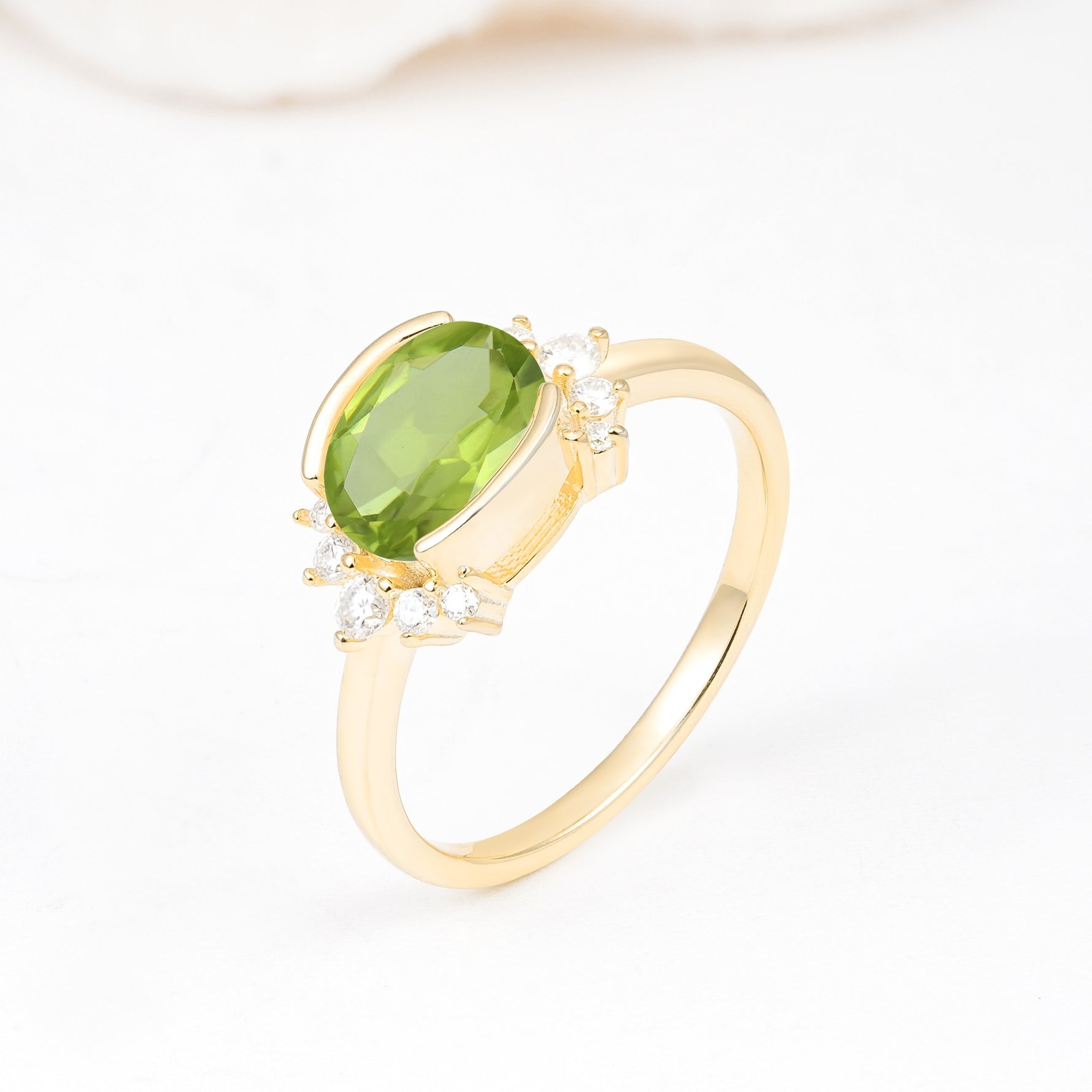 Timeless Oval Cut Bezel Frame Halo Peridot Engagement Ring - Additional view