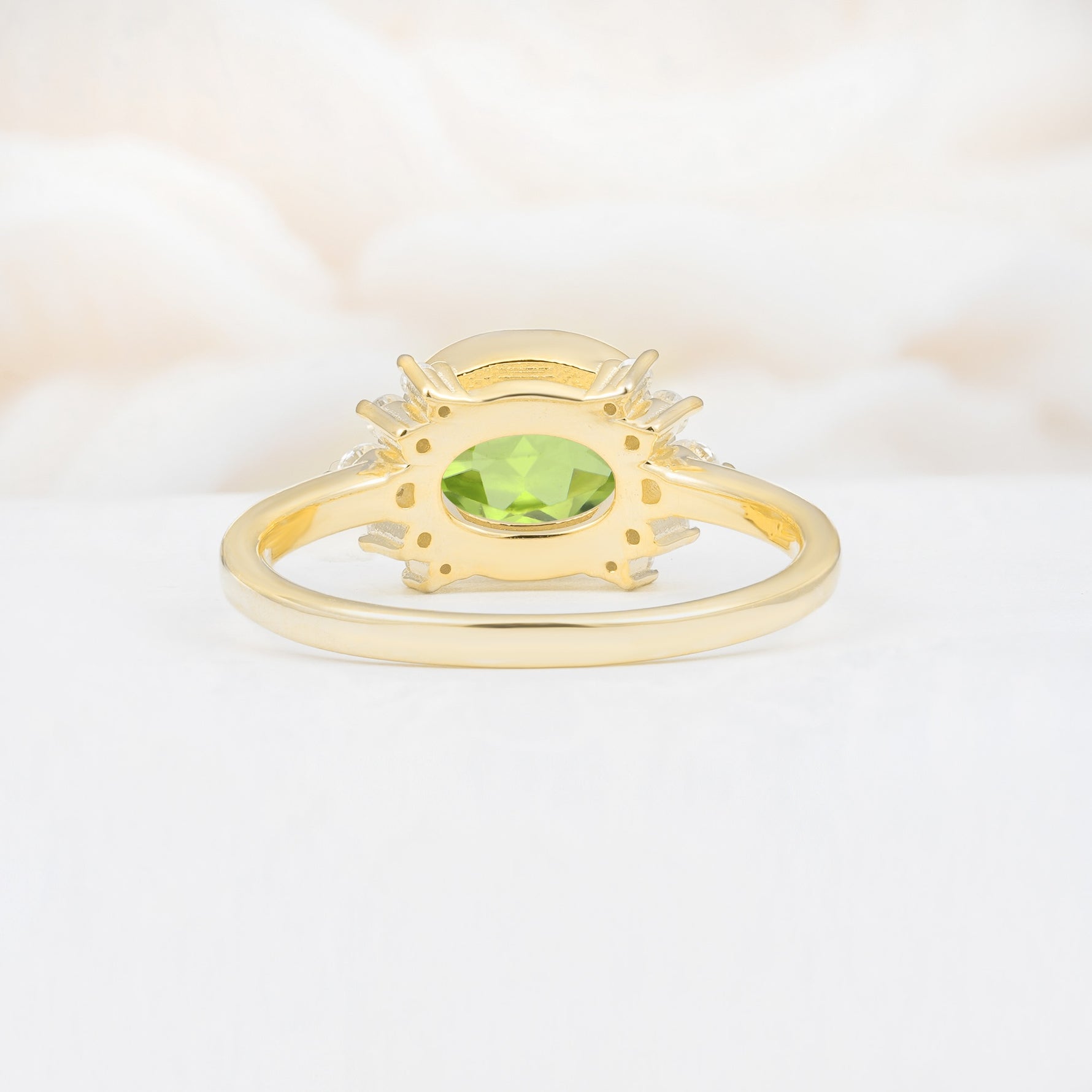 Timeless Oval Cut Bezel Frame Halo Peridot Engagement Ring - Additional view