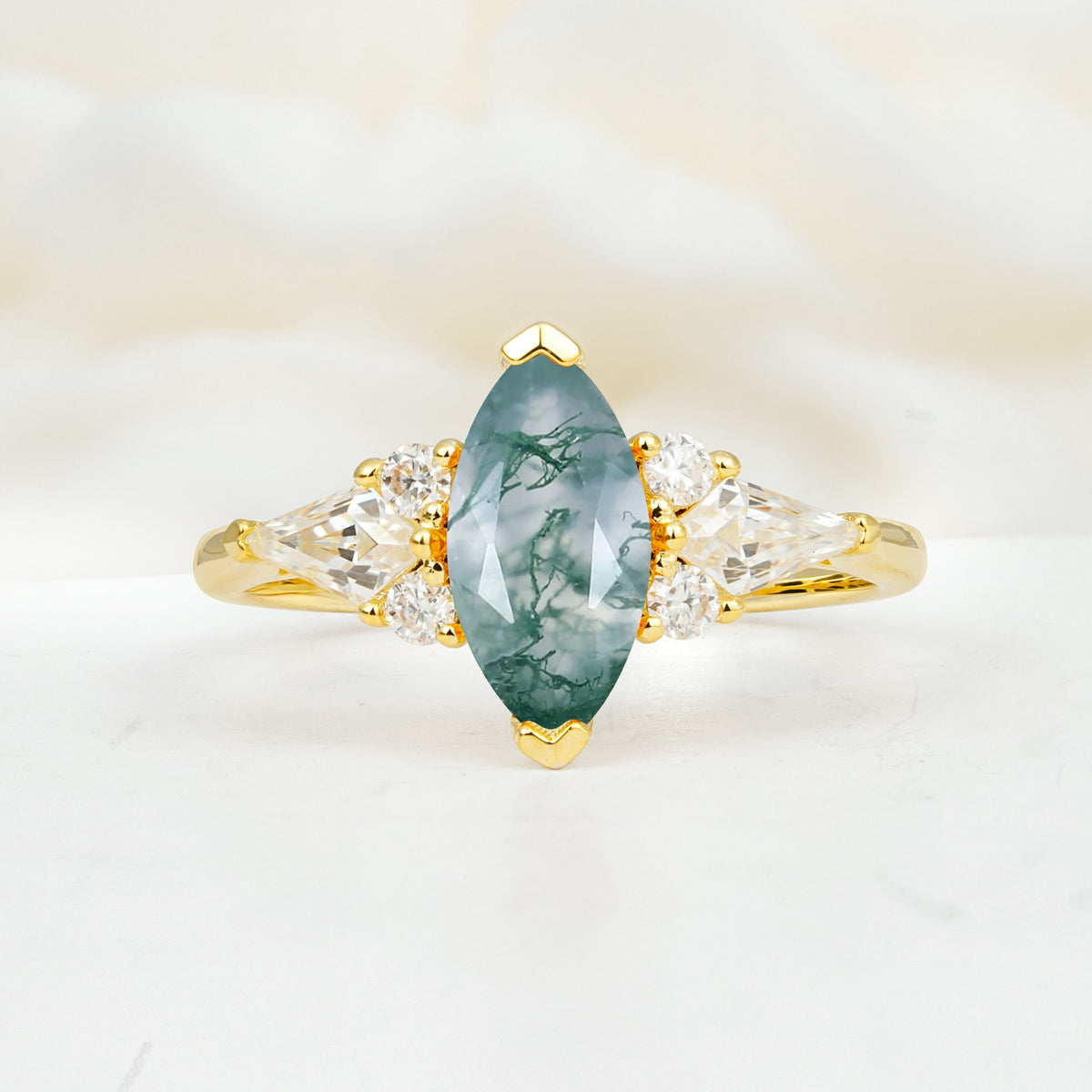 SR17651 Moss Agate Ring - Yellow-Gold