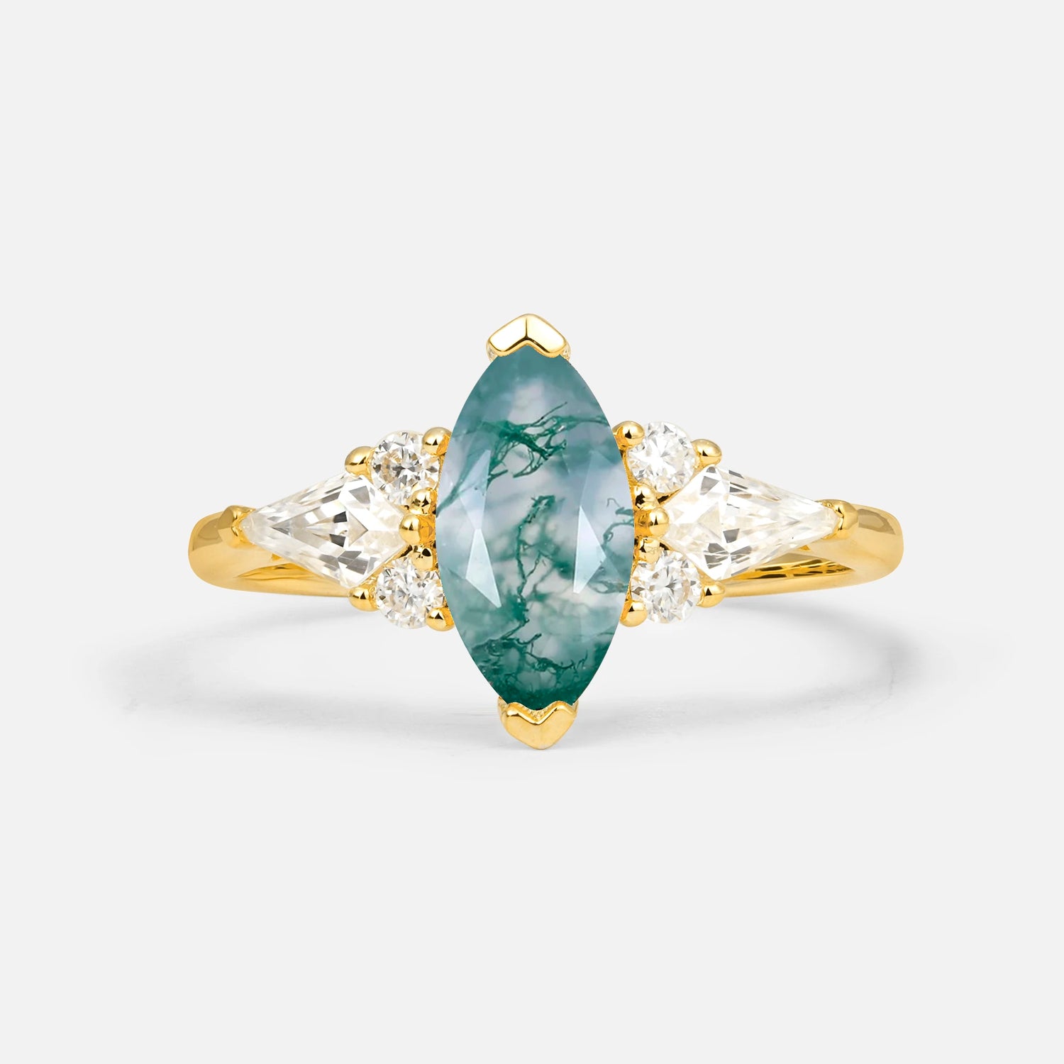 Classic Marquise-Cut Moss Agate Engagement Ring
