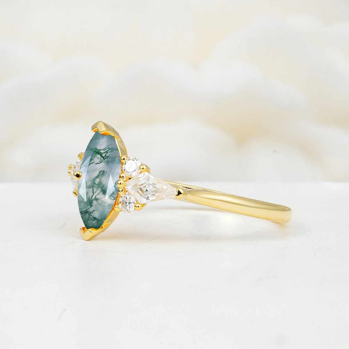 SR17651 Moss Agate Ring - White-Gold