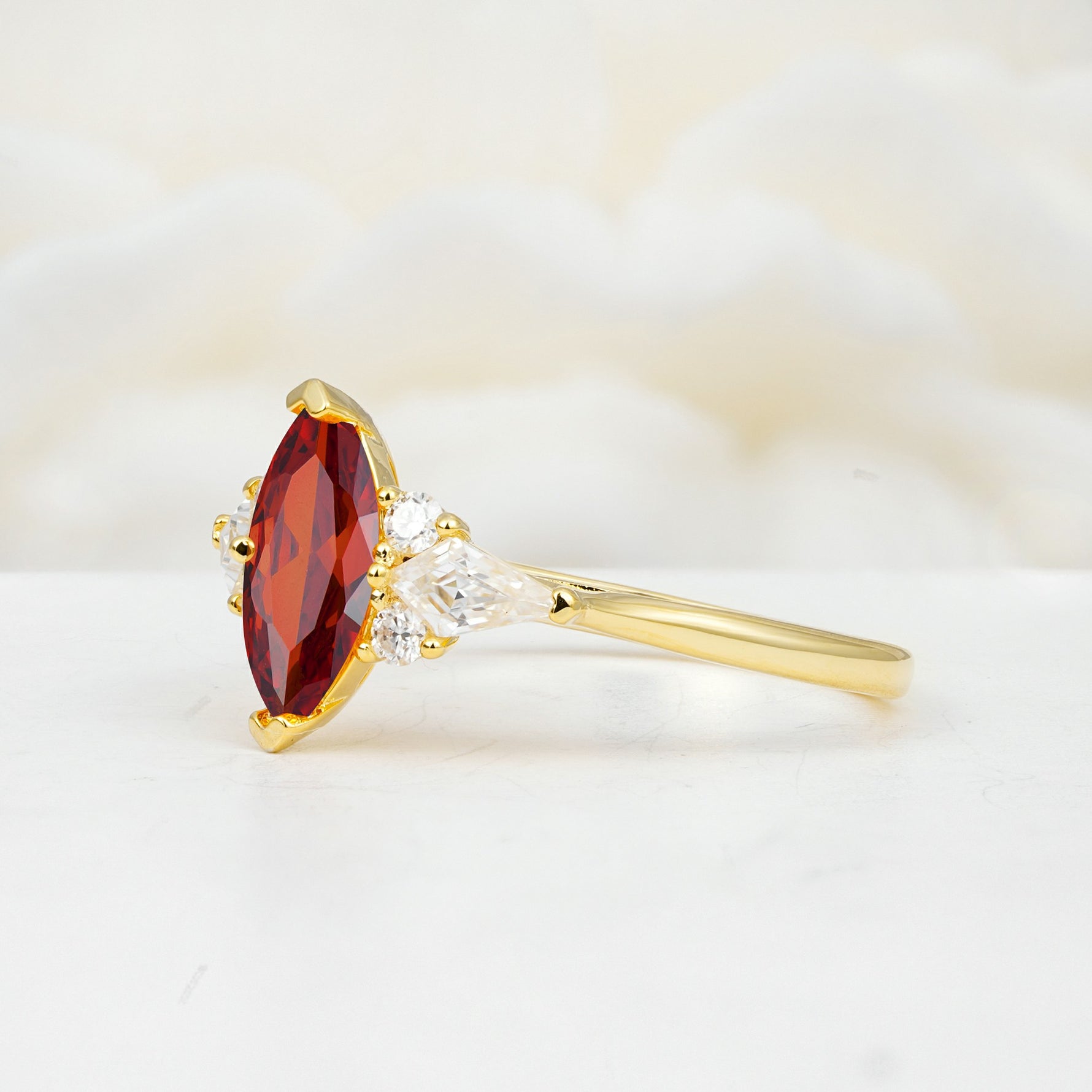 SR17651 Garnet Ring - White-Gold
