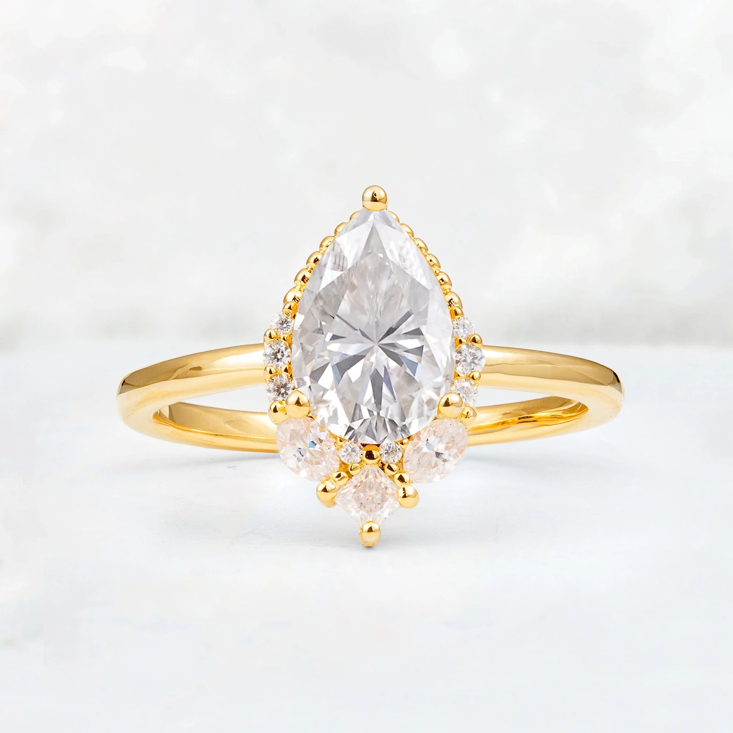 Art Deco Pear Shaped Moissanite Engagement Ring