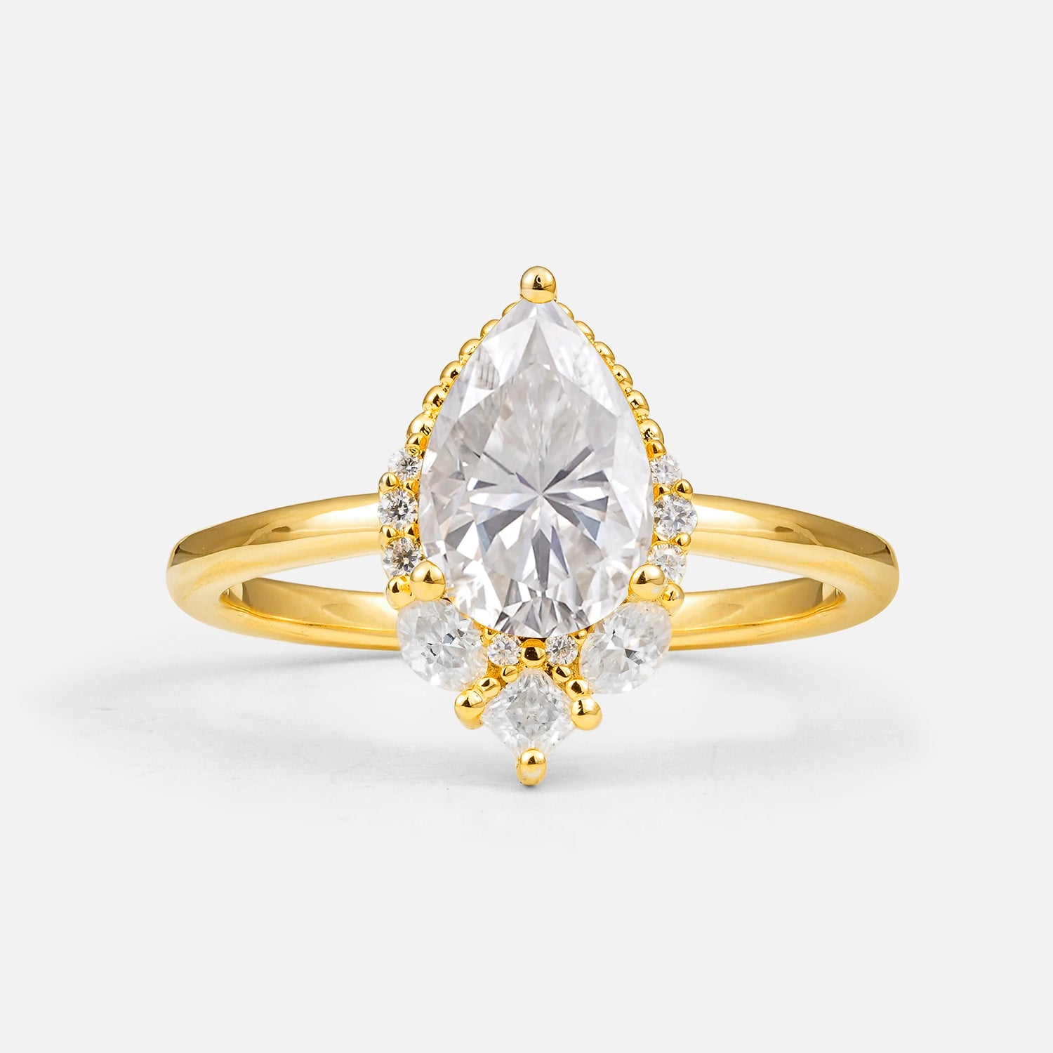 Art Deco Pear Shaped Moissanite Engagement Ring