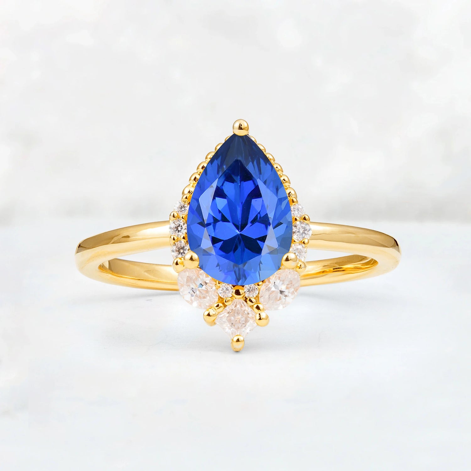 Art Deco Pear Shaped Sapphire Engagement Ring