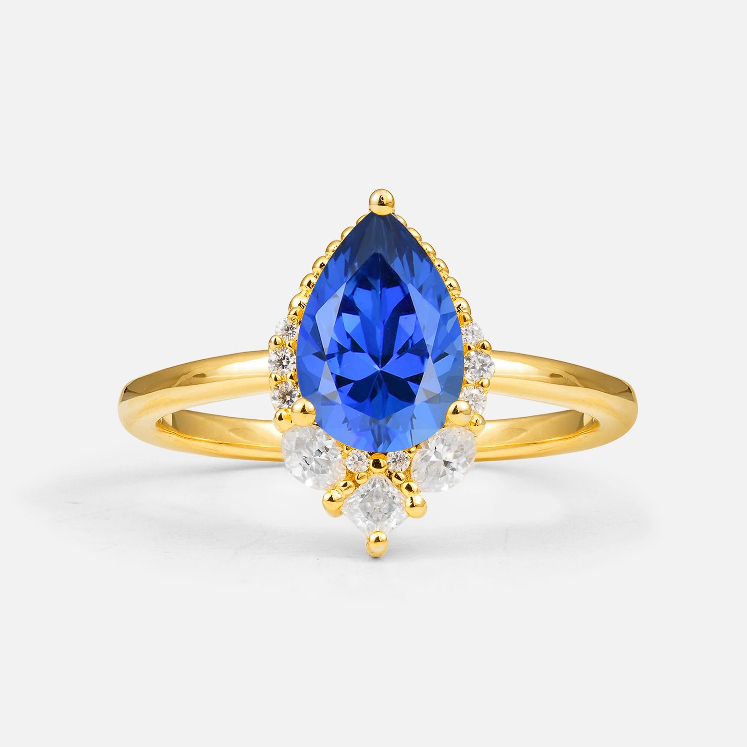 Art Deco Pear Shaped Sapphire Engagement Ring