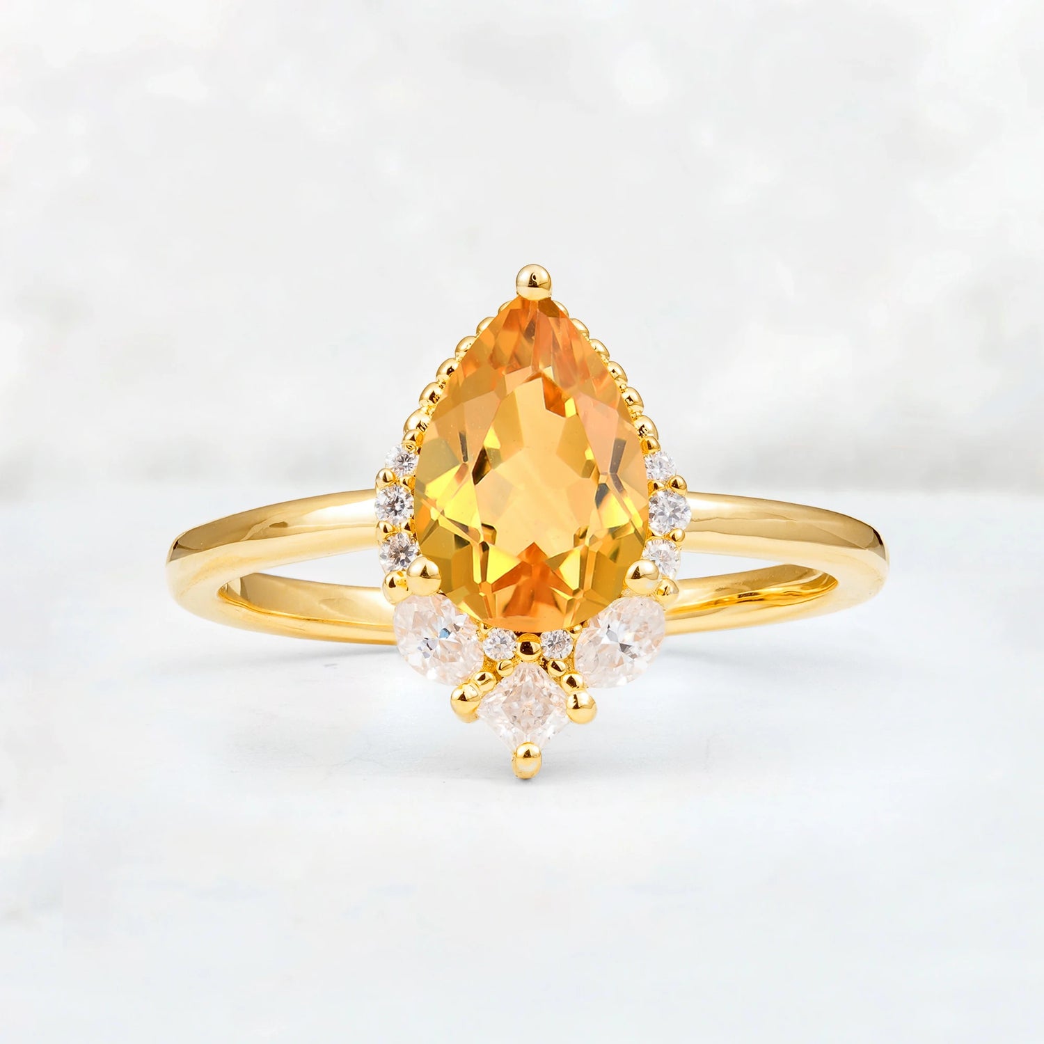 Art Deco Pear Shaped Citrine Engagement Ring